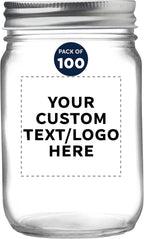 DISCOUNT PROMOS 100 Decorating Mason Jars Set, 12 oz. - Customizable Text, Logo - Canning, Aluminum Lid - Clear