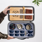 Travel tea set,Portable ceramic tea set,Chinese tea set,Tea sets for adults,Tea pot sets,Portable Travel Bag,Home,Gifting,Outdoor and Office,茶具 (Blue)
