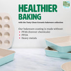 Tasty Clean Ceramic 14-Inch x 10-Inch Roasting Pan, Durable Aluminized Steel for Professional Results, Clean Ceramic Nonstick Coating, Oven Safe to 425°F, Dishwasher Safe, Aqua