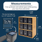 AllSpice Tea Organizer Rack with 9 Tins & 160 Magnetic Labels – Perfect for Bagged & Loose Leaf Tea Organization - Bamboo