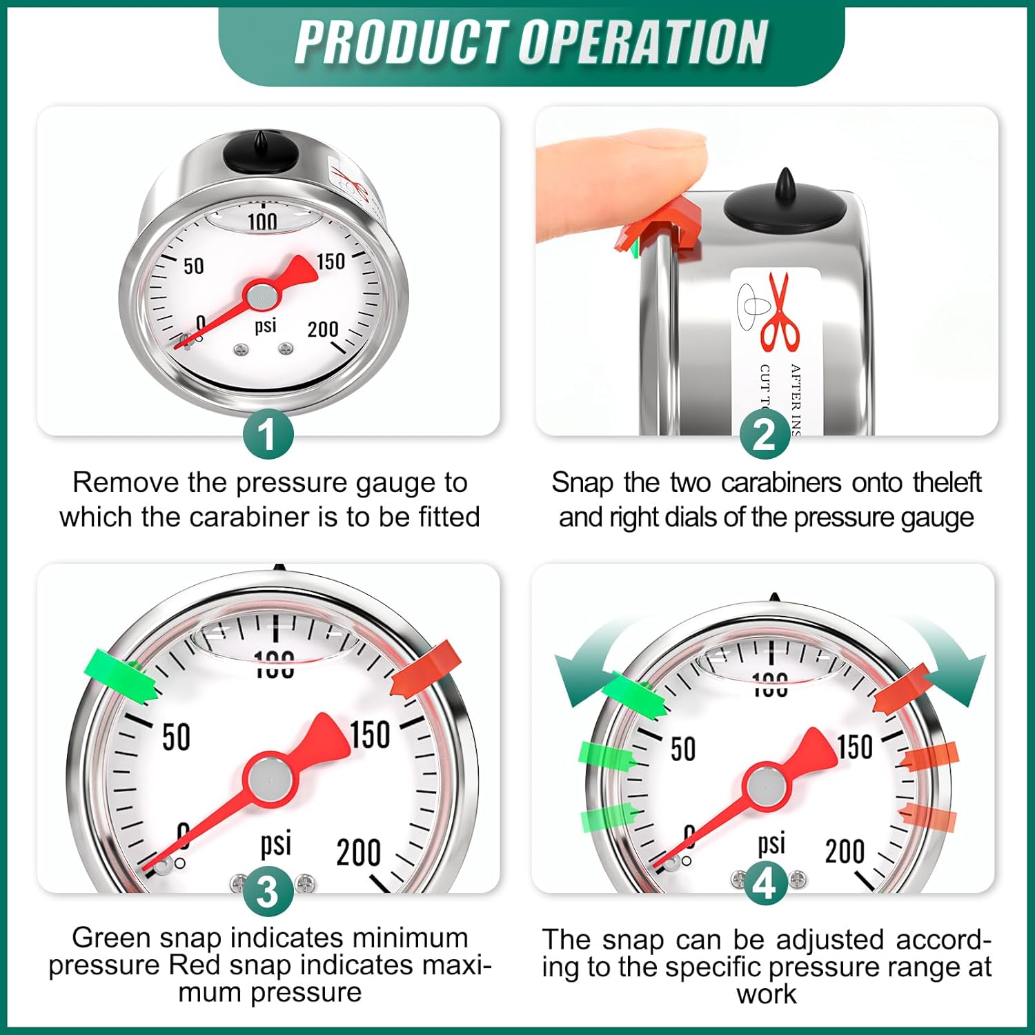 0-200psi Stainless Steel Glycerin Liquid Filled Pressure Gauge 1/8" NPT 1.5" Face Dial, Center Back Mount, for Water, Oil and Air Pressure Testing (with Range Mark Pointer)