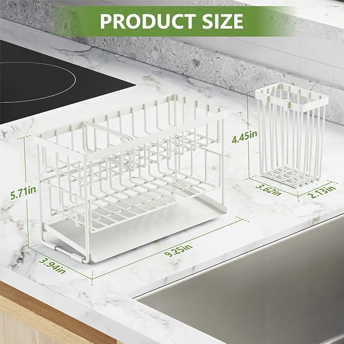Cisily White 2-Tier Kitchen Sink Caddy Organzier Rack with Flexible Dish Brush Holder, Sponge Holder for Kitchen Sink Countertop Organization Storage,Home Decor Accessories
