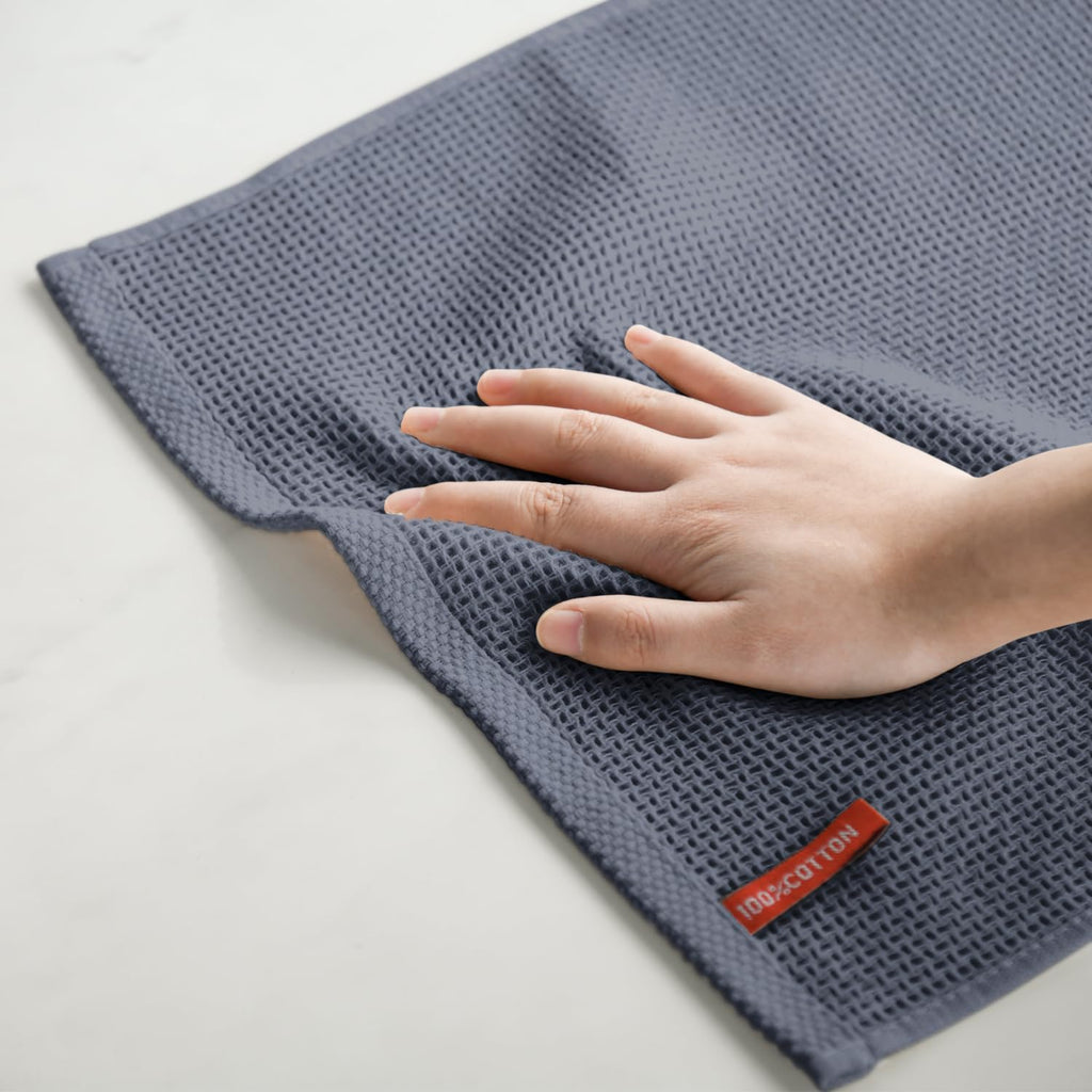 Artoid Mode 100% Cotton Dark Grey Waffle Weave Kitchen Dish Cloths, 13x28 Inch Ultra Soft Absorbent Quick Drying Kitchen Dish Towels Set of 4