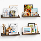 Forbena Wooden Floating Shelves with Lip for Wall, Dark Brown Picture Ledge Shelf for Books Photo Framses, Rustic Farmhouse Hanging Wall Shelves for Bedroom Office Kitchen (Set of 4, Solid Wood)