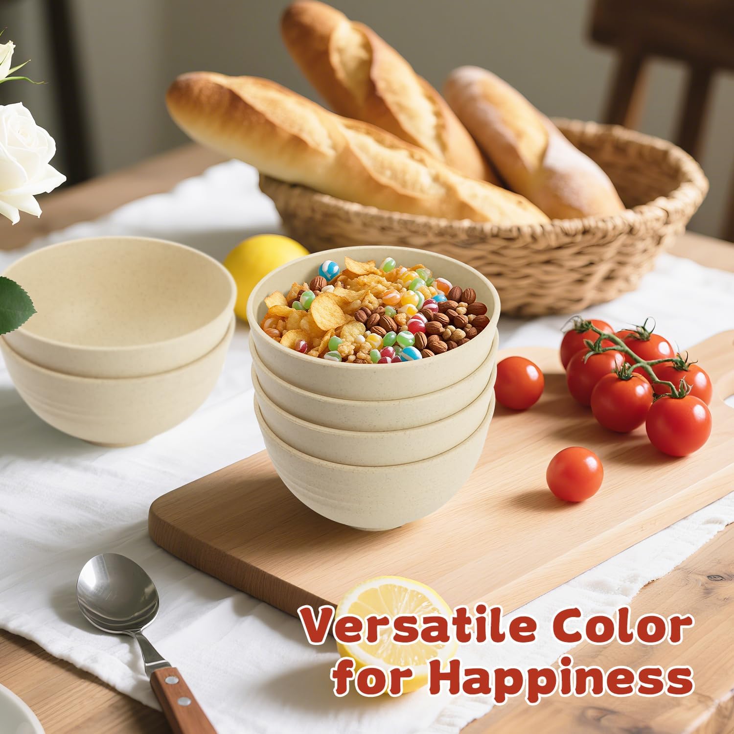 Small Wheat Straw Bowls Sets of 6,Dishwasher Safe and Microwave Safe Snack Bowls 10oz,Alternative Handy Plastic Bowls Reusable for Snack and Ice Cream.Beige Series