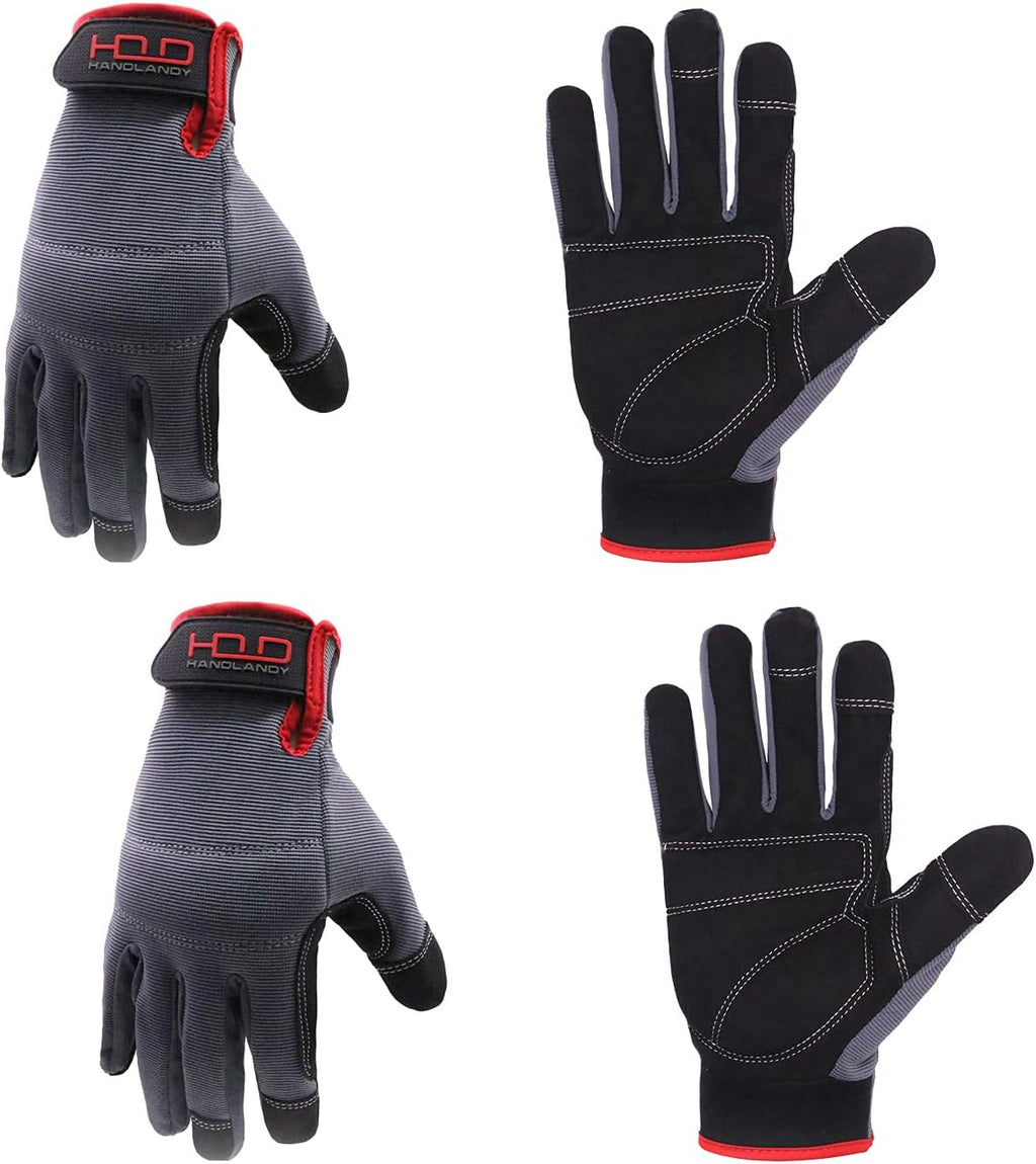 HANDLANDY Work Gloves for Men & Women, Utility Mechanic Working Gloves Touch Screen, Flexible Yard Work Gloves