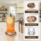 Wood Coasters Set of 6 with Holder, Cewiru Cup Mat for Drinks, Absorbent Coasters with Felt Insert for Coffee Table Protection, Modern Style Home Dining Table Decor, 4.3" Brown