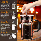 French Press Coffee Maker 304 Stainless Steel Coffee Press,with 4 Filters System, Heat Resistant Thickness Borosilicate French Press Glass, BPA-Free Brewed Tea Pot Coffee Plunger(Copper 12oz)