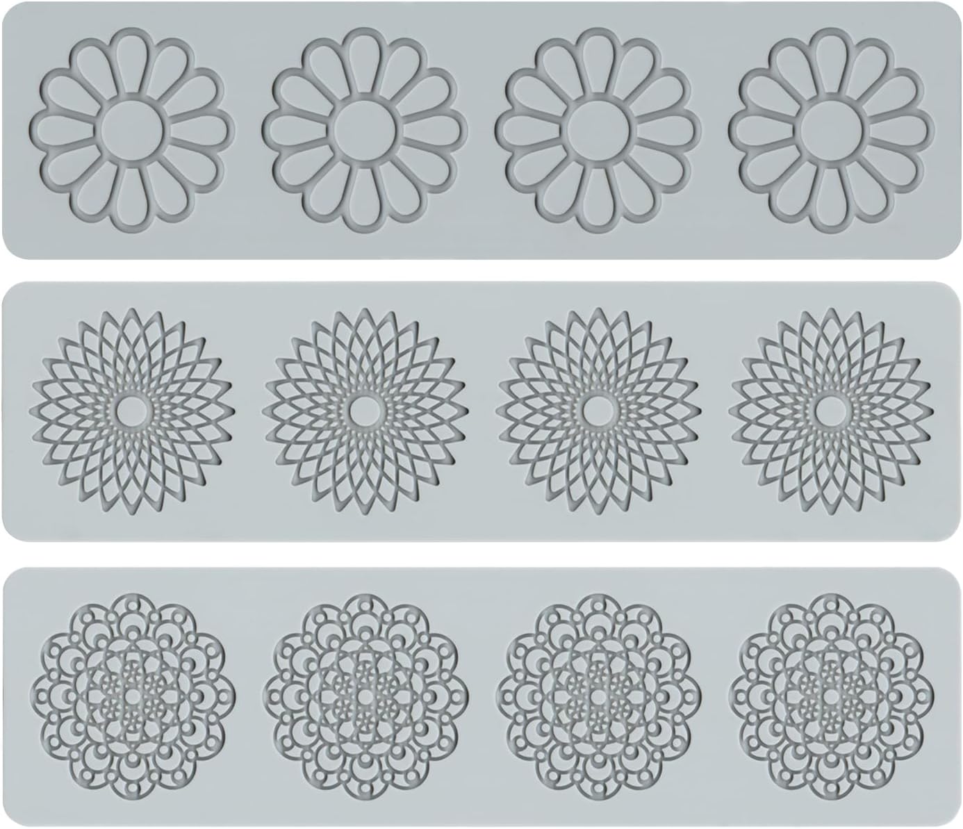 Embossing Lace Fondant Molds, Multi Circle Flowers Lace Mat Wedding Cake Decoration Tool, Rattan Shaped Cupcake Mat Silicone Molds Set of 3