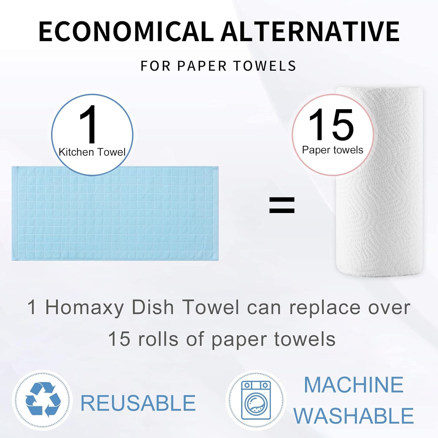 Homaxy 100% Cotton Terry Kitchen Towels(Sky Blue, 13 x 28 inches), Checkered Designed, Soft and Super Absorbent Dish Towels, 4 Pack