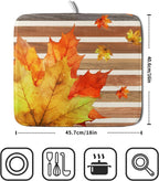 Autumn Golden Maple Leaf Dish Drying Mat for Kitchen Counter,Rural Wood Light Brown Stripes Drying Mat 16 x 18 Inch Microfiber Dish Drying Pad Dish Rack Drainer Mat for Coffee Bar