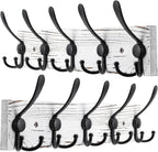 2pcs Coat Rack Wall Mount Wooden Hat Rack for Wall Hooks Pine Real Wood Plank 16.9" Old White Coat Hanger with 5 Black Triple Hooks for Hanging Coat Hat Jacket