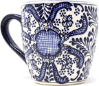 Encantada Handmade Hand-Painted Authentic Mexican Pottery Mugs (1-Pack, Cobalt Blue Flower)
