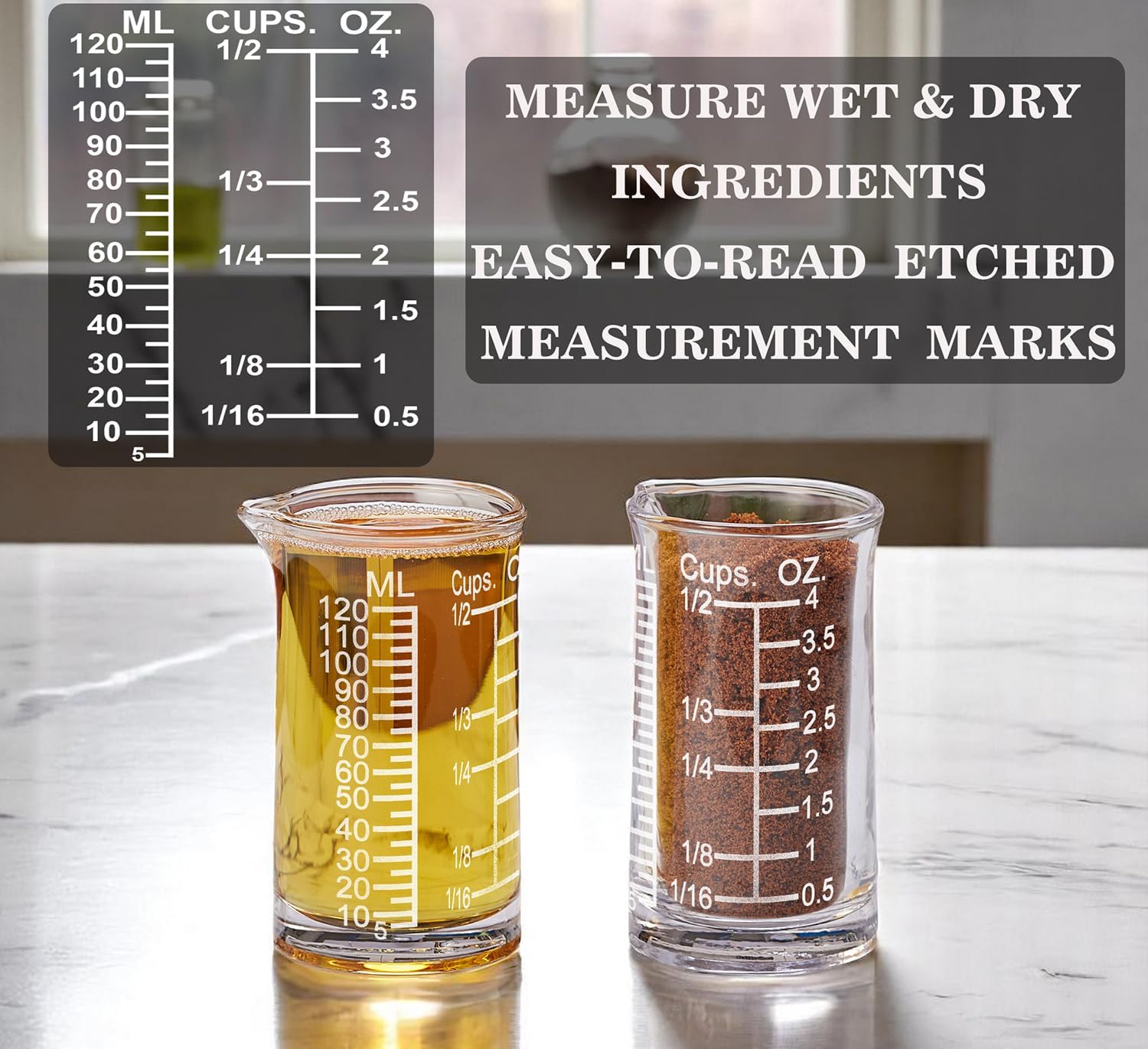Ackers 4oz Etching Scale Glass Measuring Cup – Shot Glass with Ounce,Ml,Cups Markings for Kitchen & Bar