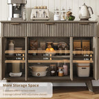 QUW Fluted Sideboard Buffet Cabinet with Charging Station, 47.2" Kitchen Storage Cabinet with Drawers and Adjustable Shelves, Modern Coffee Bar Kitchen Table for Dining Room, Living Room, Grey