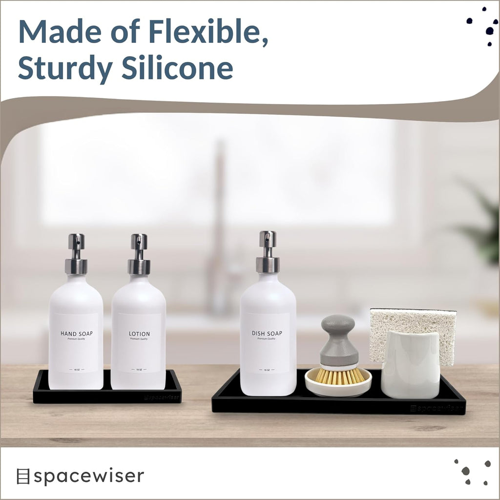 Countertop and Vanity Tray - 2 PC (11” and 7”) Shatterproof Silicone Kitchen and Bathroom Trays for Counter, Kitchen Soap Dispenser Tray, Vanity Trays for Bathroom, Perfume Key Tray