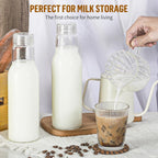 25 Oz Glass Bottles with Lids, Glass Juice Bottles, Smoothies, Water, Milks, Beverage Storage, Clear Glass Jars for Pickles, Food Storage (4 Pack)