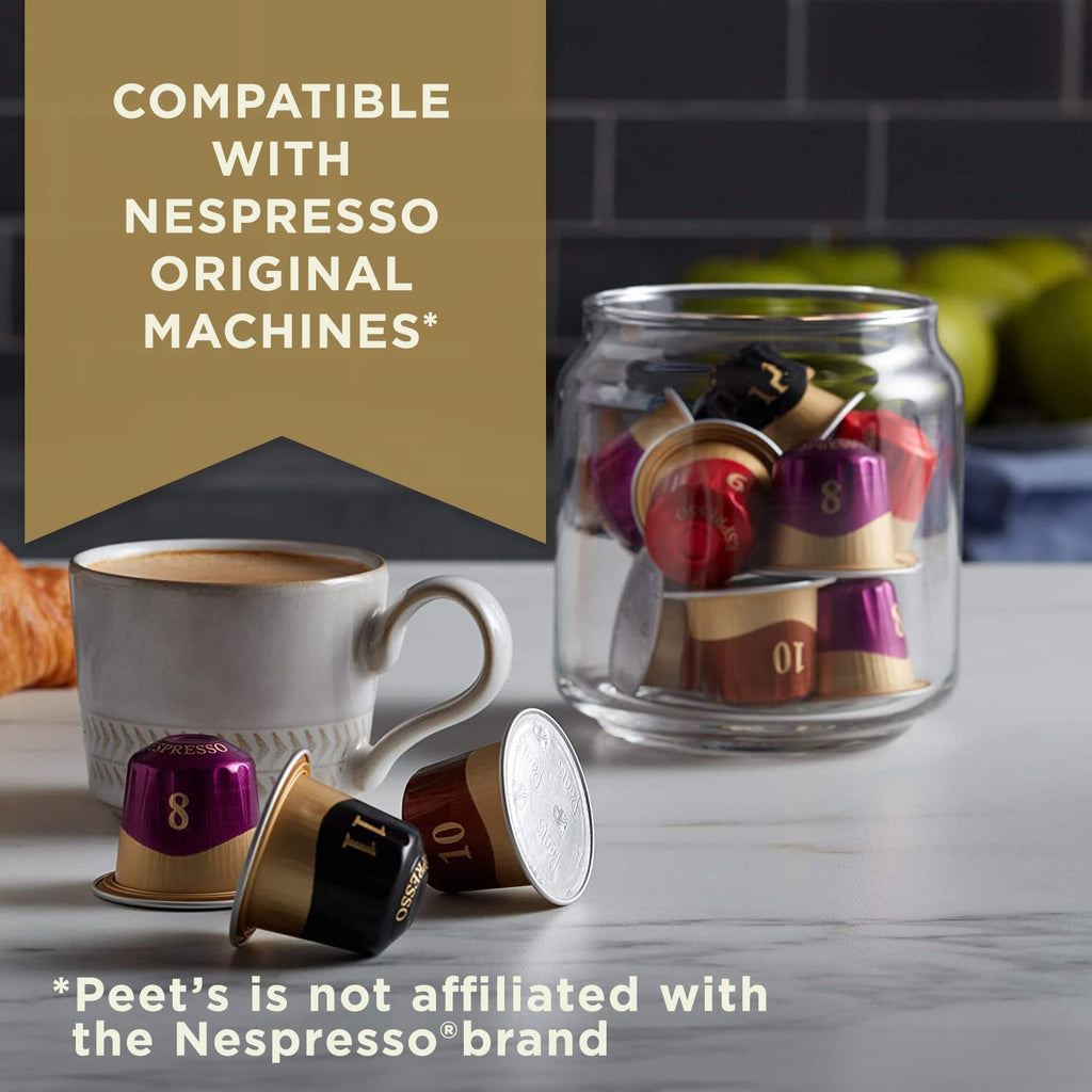 Peet's Coffee, Dark and Medium Roast Espresso Capsules Variety Pack with Decaf, Compatible with Nespresso Original Machine - Intensity 8-11, 50 Count (5 Boxes of 10 Espresso Capsules)
