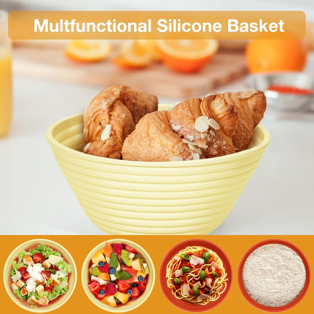 Silicone Banneton, Sourdough Bread Baskets (Set of 6, 5 Inch), Round Proofing Bread Bowls with Starter Kit, Bread Making Baking Supplies