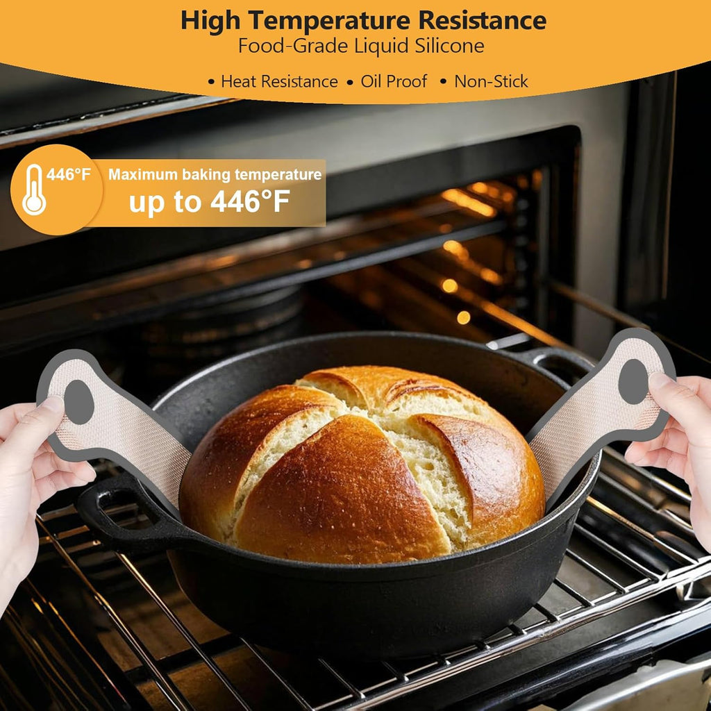 Silicone Bread Sling, Round and Oval Dutch Oven Baking Mat with Upgraded Handles, Non-Stick & Easy Clean Baking Mat to Transfer Sour Dough Easily, 2 Pcs Reusable Bread Mat Set