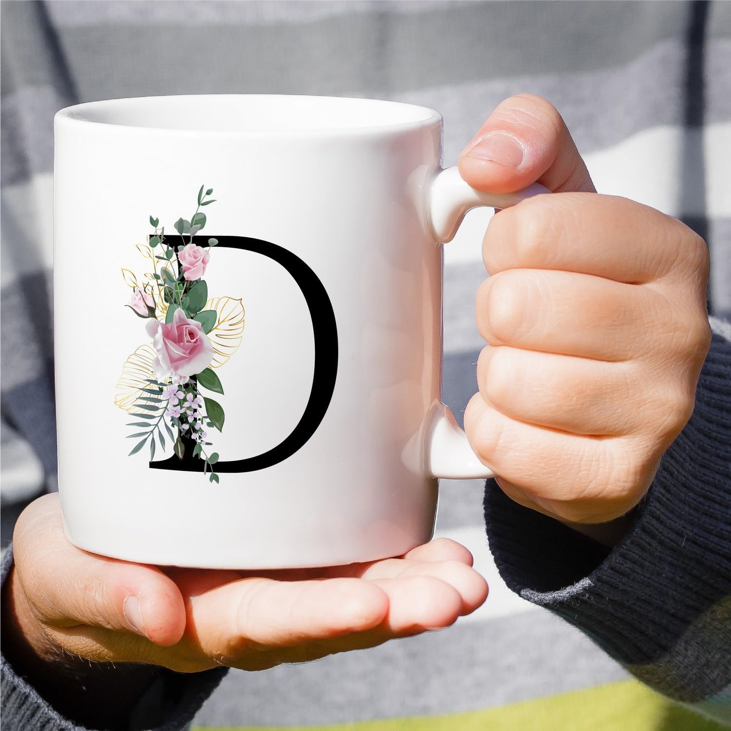 Retreez Initial A-Z Floral Botanical Bouquet Alphabet Monogrammed Monogram Mug 11 Oz Ceramic Tea Coffee Mugs - Appreciation Thank You Wedding Birthday Gifts for her friend coworker sister - D Initial