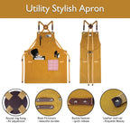 5 Pack Kitchen Aprons, Work Apron, Canvas, Multiple Pockets, Gardening, Painting, BBQ, Artist, Carpenter, Sizes M to XXL, Khaki