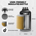 Insulated Water Bottle 64 oz, Triple Wall Vacuum Stainless Steel (Cold for 48 Hrs), Leak Proof & Non-BPA, Half Gallon Water Flask Jug with Paracord Handle & Straw Spout Lids, Dark Gray