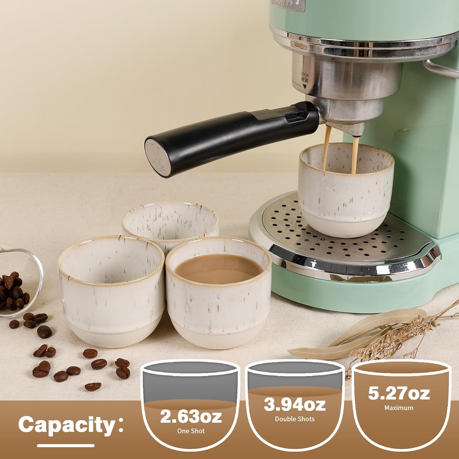 Ceramic Espresso Cups Set of 4, Double Walled Espresso Coffee Mugs for Nespresso Cups, Special glazed Demitasse Cups Expresso Coffee Cup for Espresso Machine (White)