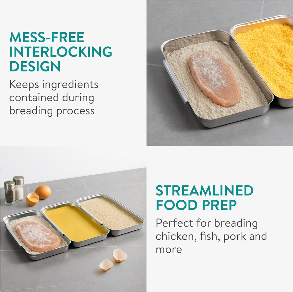 Navaris Stainless Steel Breading Trays, Set of 6 - Interlocking & Stackable Tray Design - 27x15cm Baking and Cooking Sheets - Oven and Dishwasher Ready for Versatile Kitchen Use