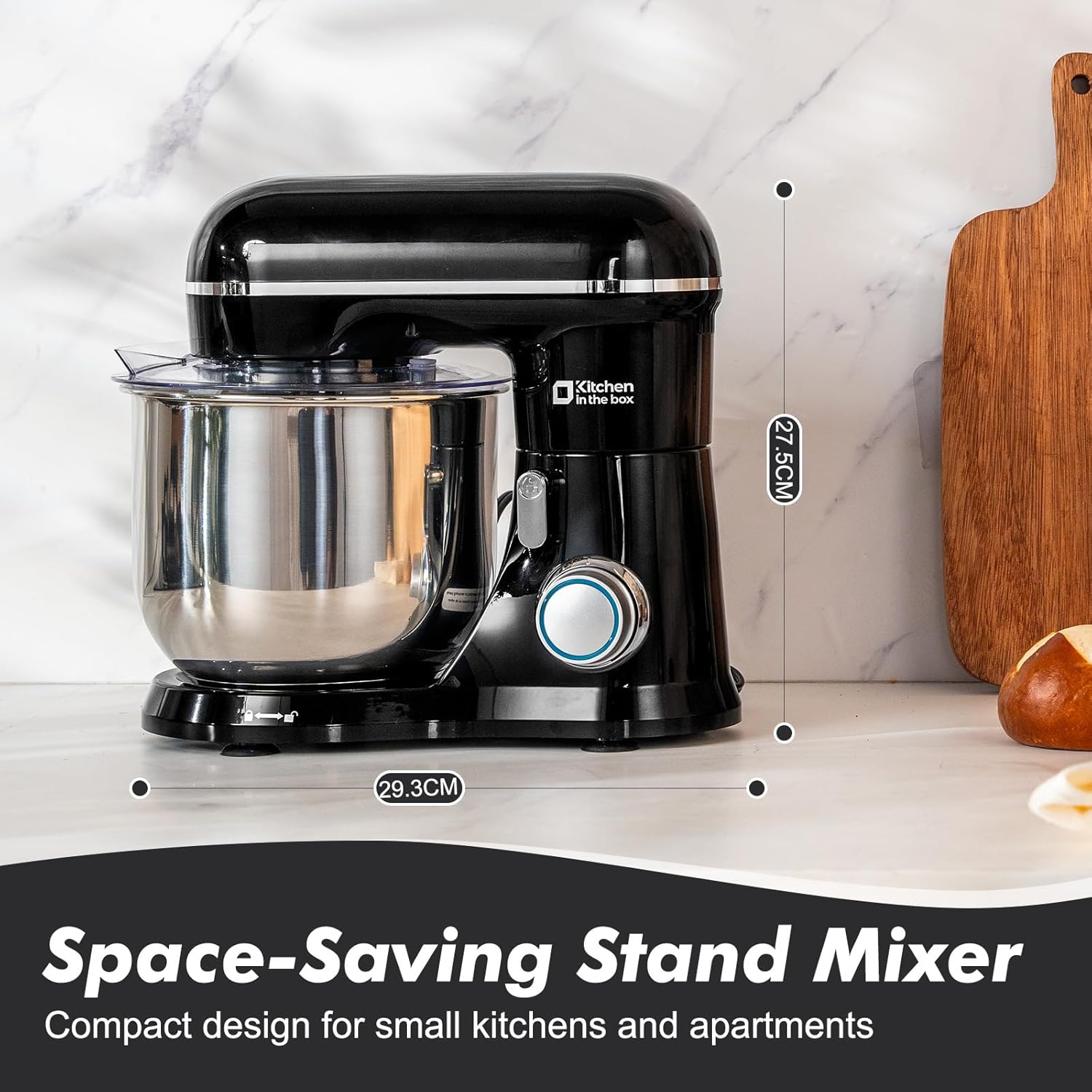 Kitchen in the Box Stand Mixer, 3.5 QT Small Electric Kitchen Mixer, 10-Speed Portable Lightweight Food Mixer with Stainless Steel Bowl, Egg Whisk, Dough Hook, Beater (Black)