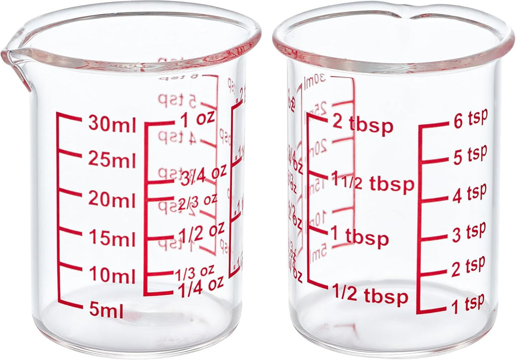 High Borosilicate Glass Measuring Cup with V-Shaped Spout, 30ml (1oz) | Pack of 2 – Precision Glass Measuring Cup for Kitchen & Bar