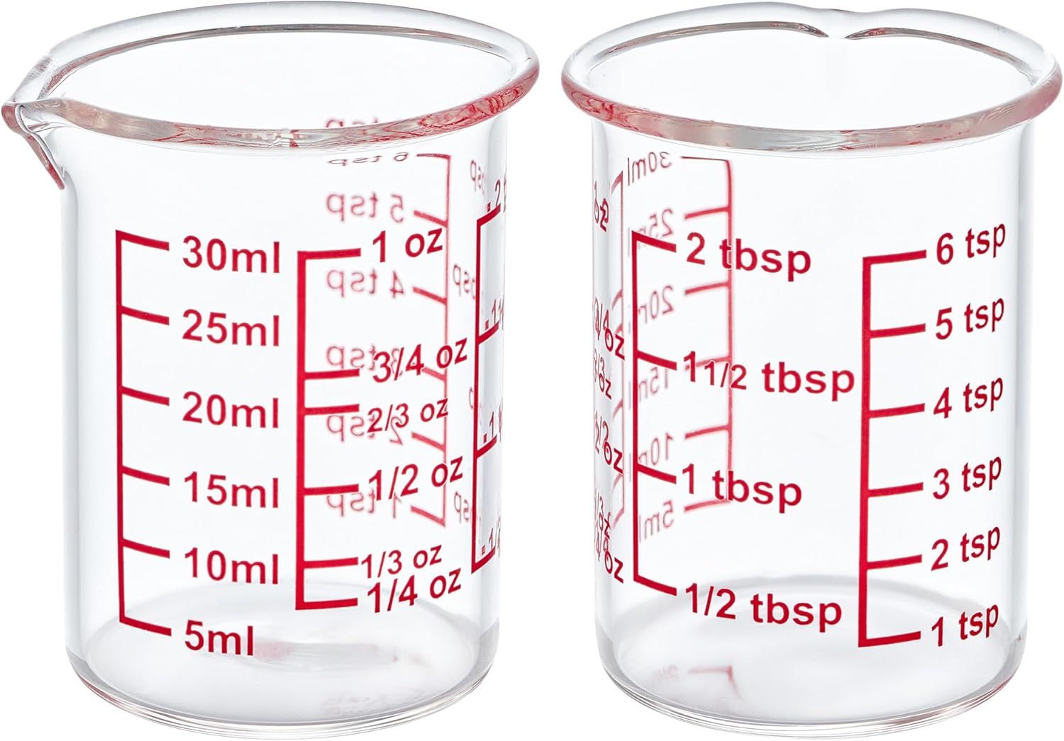 High Borosilicate Glass Measuring Cup with V-Shaped Spout, 30ml (1oz) | Pack of 2 – Precision Glass Measuring Cup for Kitchen & Bar
