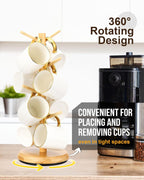 Lorbro Coffee Mug Tree, 360° Rotated Mug Holder with 8 Hooks, Wooden Coffee Cup Holder, Upgraded Mug Rack for Countertop, Coffee Mug Organizer Storage Stand, Coffee Bar Accessories & Kitchen Decor