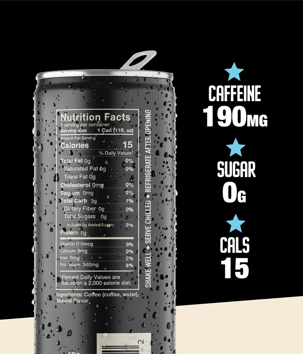 Loco Coffee Black Cold Brew 11 Ounce Can, 12 Count | Zero Sugar, 190mg Caffeine | Gluten Free and Dairy Free | Low Calorie Iced Coffee