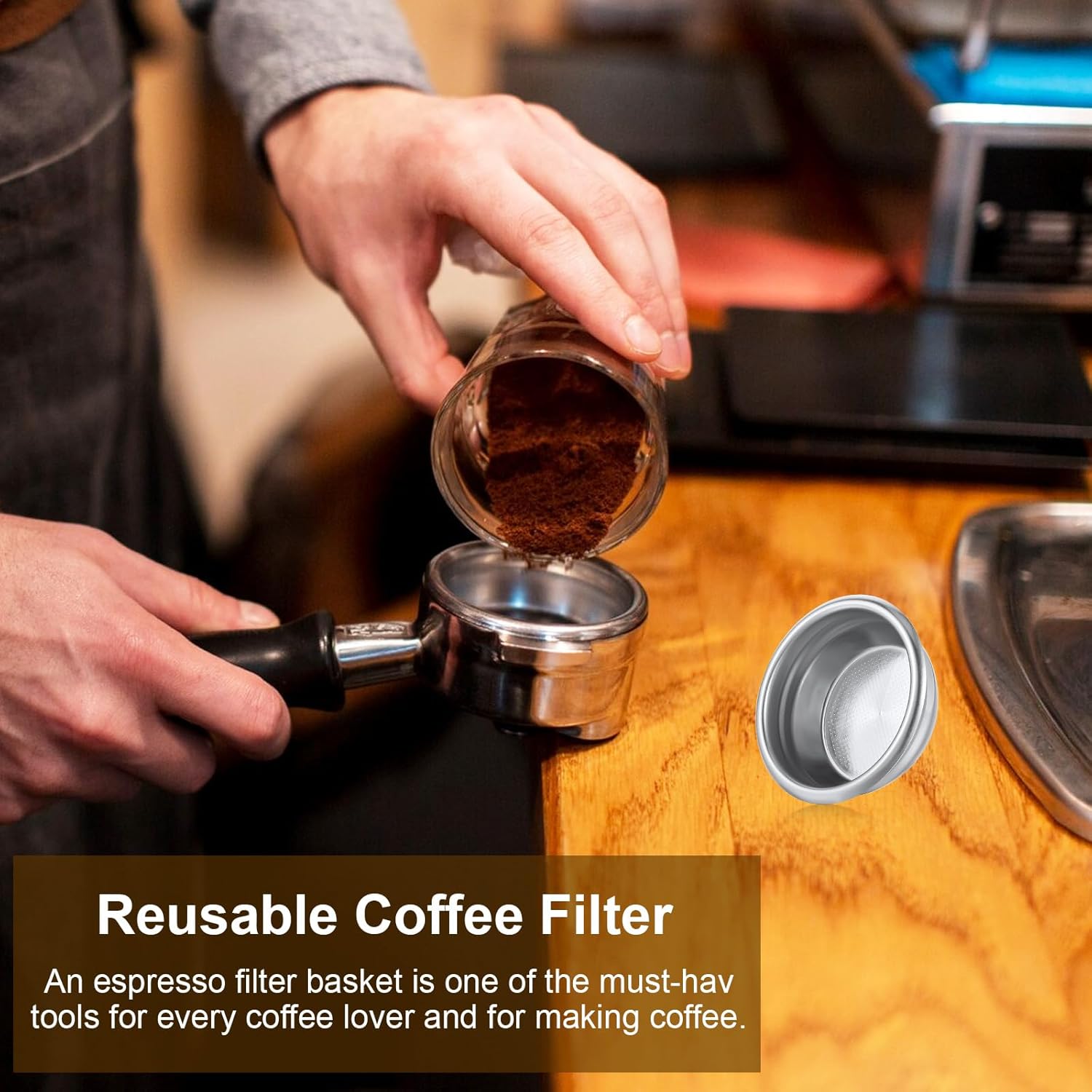 58mm Portafilter Basket,Metal Coffee Filter, Stainless Steel 58mm Basket Porous Double Cup Coffee Filter for Portafilter Coffees Machine,Paperless and Permanently Reusable