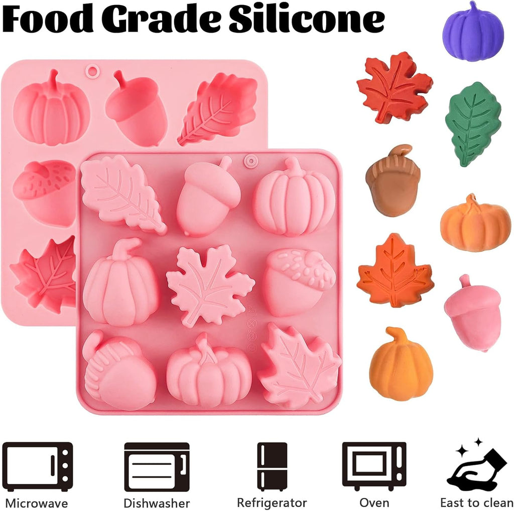 Thanksgiving Fall Silicone Molds Halloween Pumpkin Candy Mold Maple Leaf Fondant Molds Autumn Leaves Chocolate Cake Pan Baking Tray Mold for Thanksgiving Halloween Cake Cupcake Decorations