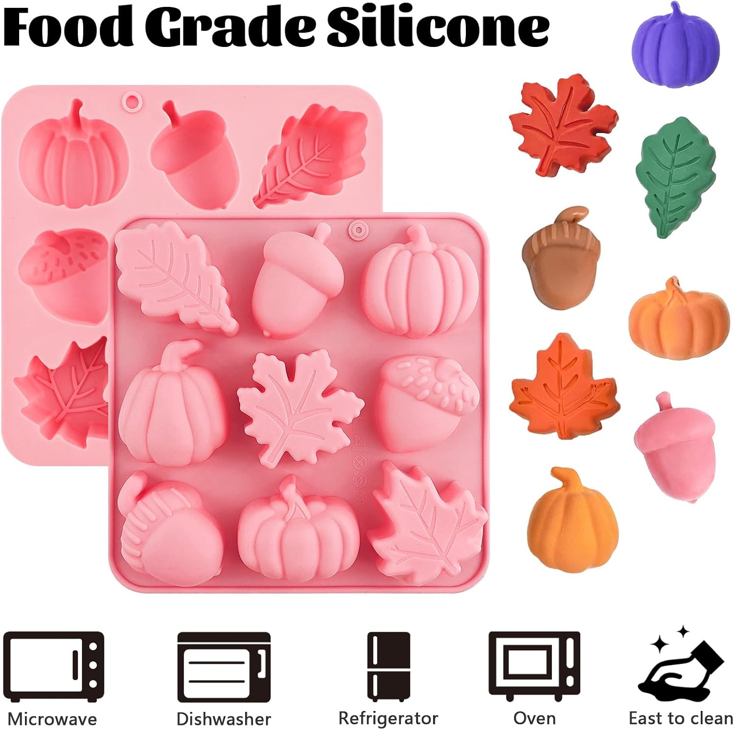 Thanksgiving Fall Silicone Molds Halloween Pumpkin Candy Mold Maple Leaf Fondant Molds Autumn Leaves Chocolate Cake Pan Baking Tray Mold for Thanksgiving Halloween Cake Cupcake Decorations