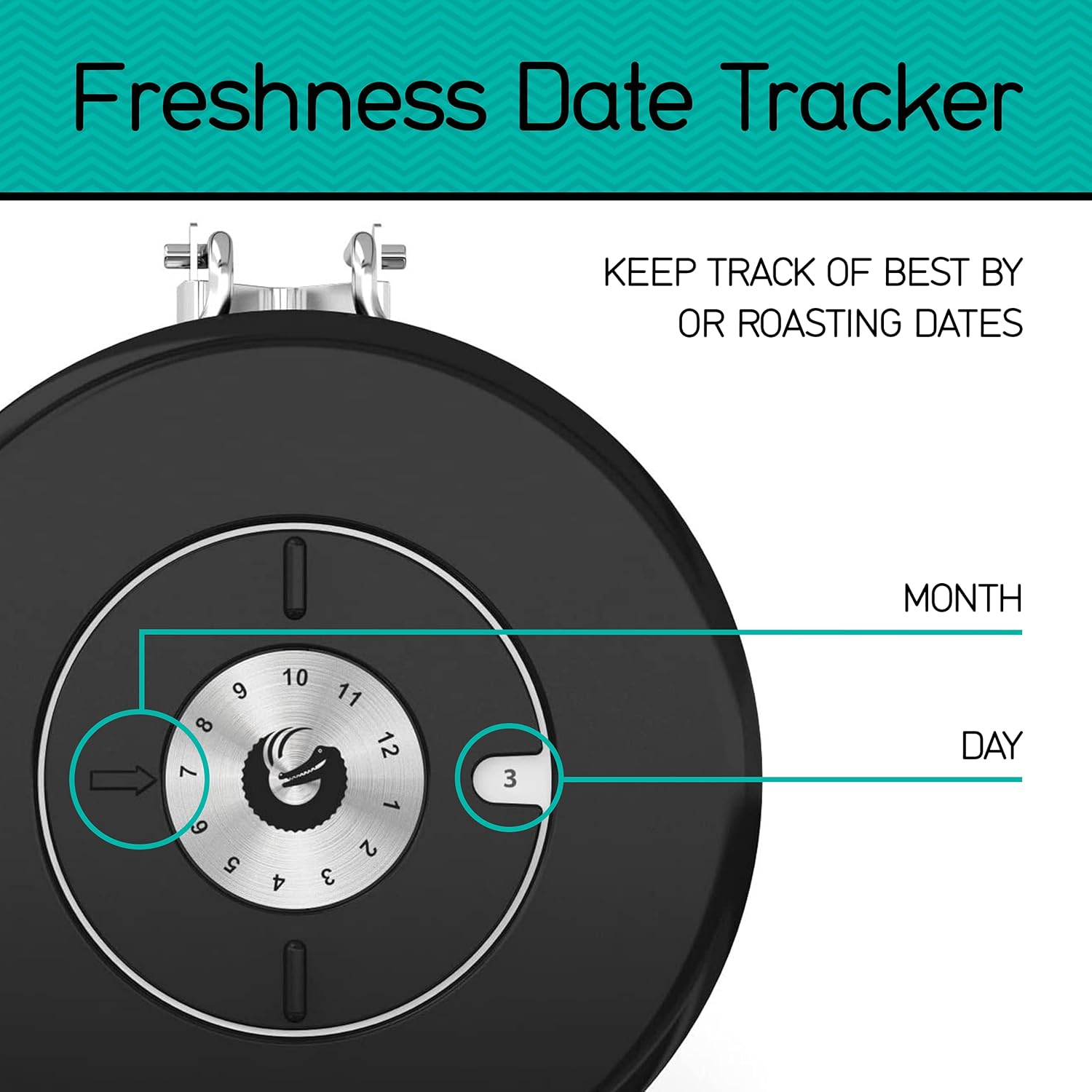 Coffee Gator Stainless Steel Coffee Grounds and Beans Container Canister with Date-Tracker, CO2-Release Valve and Measuring Scoop, Small, Gray