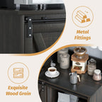 4ever2buy Farmhouse Coffee Bar Cabinet with Hutch, 50 Inch Coffee Bar Hutch with Sliding Barn Door & 6 Hooks for Living Dining Room, Dark Oak