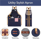 Kitchen Apron, Work Apron, Canvas, Multiple Pockets, Gardening, Painting, BBQ, Artist, Carpenter, Sizes M to XXL, Denim