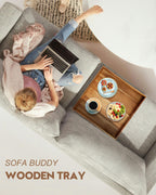 20 Inches Square Acacia Wood Ottoman Tray, Extra Large Wooden Serving Tray with Handles for Living Room, Serving Food Breakfast, Ottoman Coffee Table Couch Sofa Kitchen