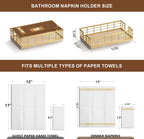 Wican Guest Towel Holder Tray for Bathroom, Oak and Iron Napkins Holder for Powder Room Dinning Table Wooden Basket for Disposable Paper Hand Towels Gold and Oak