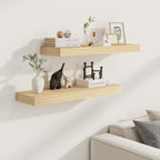 Fun Memories Deep Floating Shelves 30 Inch Long, Natural Wood Floating Shelf for Wall, Set of 2, Rustic 9 Inch Deep Wall Shelves, Deep Bathroom Shelves for Storage & Display, Burlywood