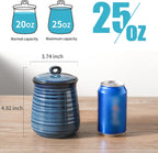Ceramic Food Storage Jars,25 Oz Porcelain Kitchen Canisters with Airtight Lids Set of 3,Flour Containers for Countertop,Farmhouse Decor Serving Ground Coffee,Tea,Sugar,Pasta and Rice,Blue