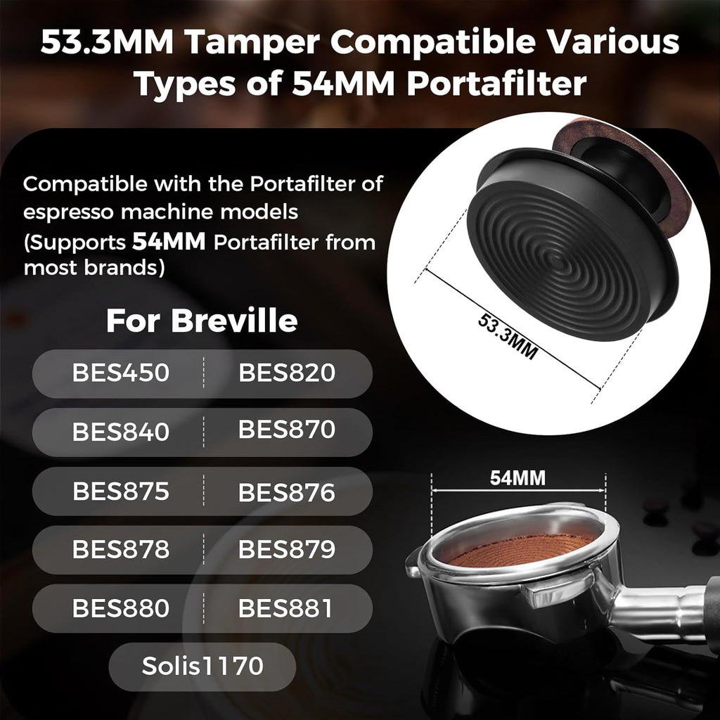 IKAPE 53MM Espresso Tamper Kit 5 IN 1, Wooden Coffee Tamper Set, Coffee Tamper, Distributor, Coffee Base, Puck Screen, Cleaning Towel - Essential for Baristas, Crafted from Durable Walnut Wood