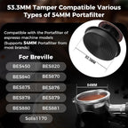 IKAPE 53MM Espresso Tamper Kit 5 IN 1, Wooden Coffee Tamper Set, Coffee Tamper, Distributor, Coffee Base, Puck Screen, Cleaning Towel - Essential for Baristas, Crafted from Durable Walnut Wood