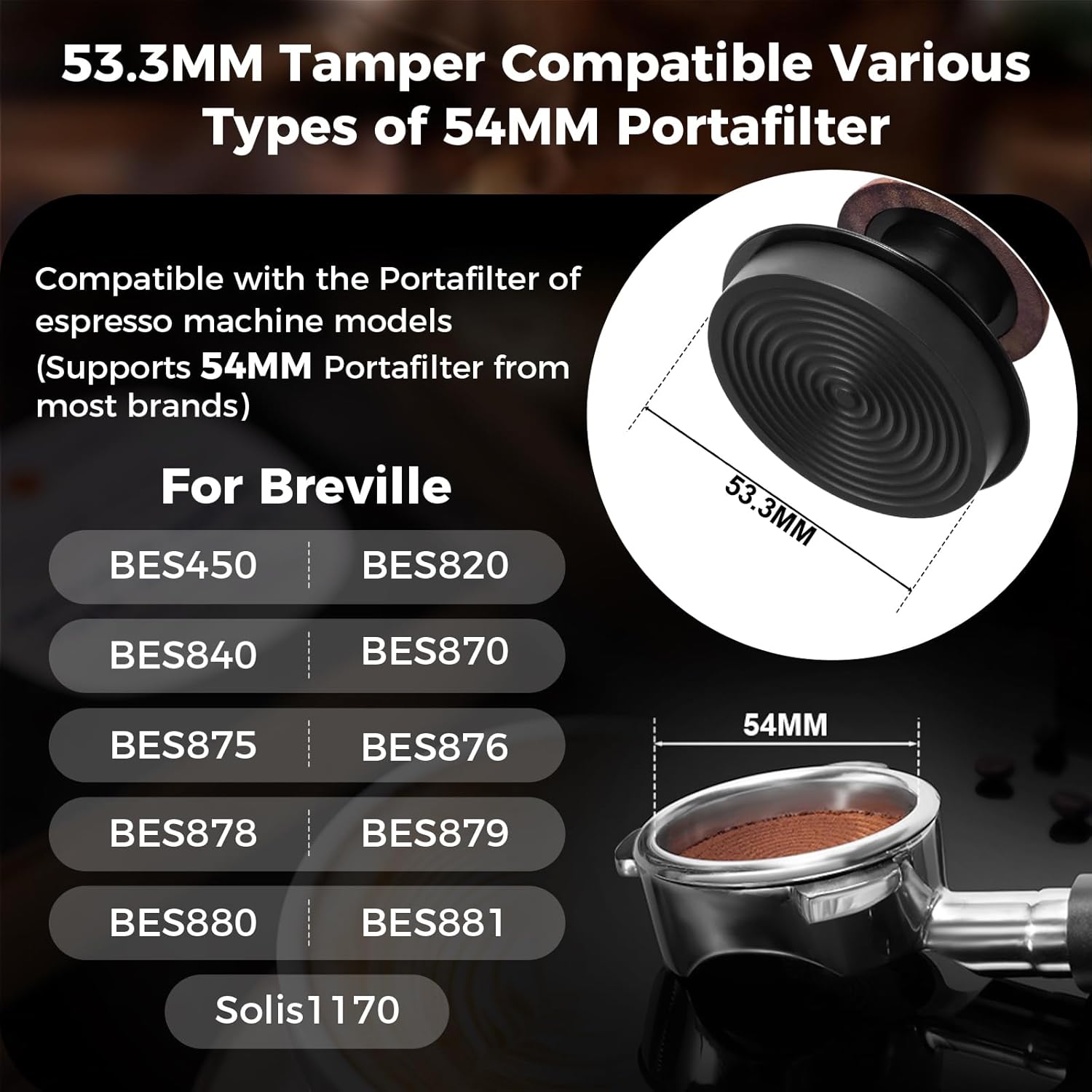 IKAPE 53MM Espresso Tamper Kit 5 IN 1, Wooden Coffee Tamper Set, Coffee Tamper, Distributor, Coffee Base, Puck Screen, Cleaning Towel - Essential for Baristas, Crafted from Durable Walnut Wood