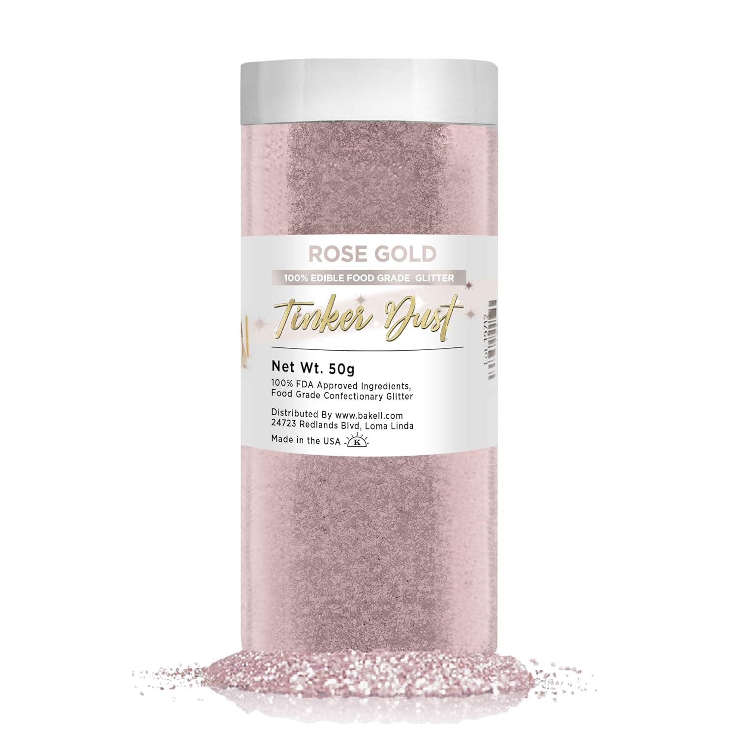 BAKELL Rose Gold Edible Glitter, 50 Grams | TINKER DUST Edible Glitter | KOSHER Certified | 100% Edible Glitter | Cakes, Cupcakes, Cake Pops, Drinks, Dessert Vegan Glitter & Dusts (50g, Rose Gold)