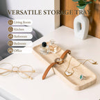 Koville Marble Tray, 12"x8" Marble Vanity Tray for Bathroom Kitchen Countertop, Rectangular Stone Tray for Cosmetics Perfume Trinket, Decorative Catchall Trays (12"x4"-Travertine)