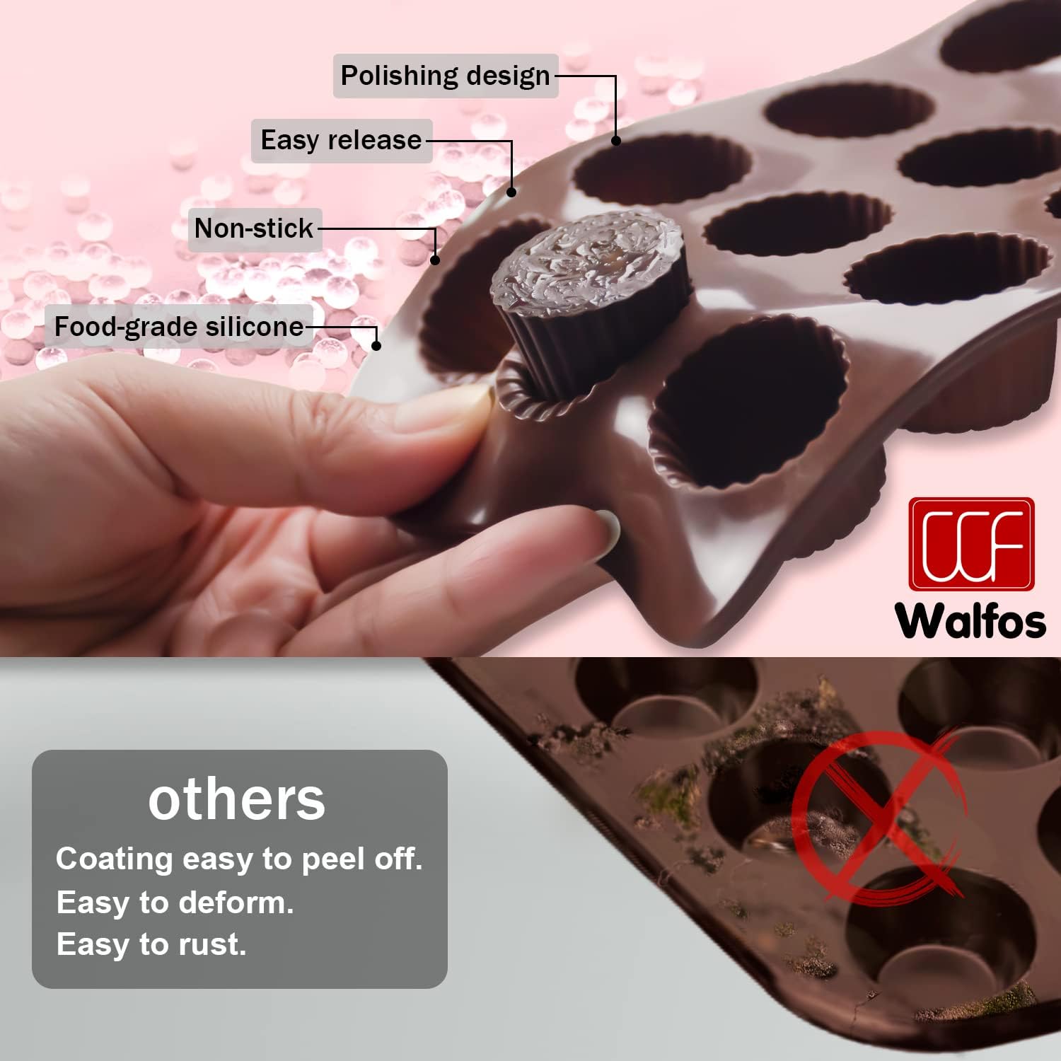 Peanut Butter Cup Mold Fat Bomb Molds, Walfos Silicone Candy Mold-Perfect for Keto Fat Bomb, Candy, Dark Chocolate, Mini Peanut Butter Cup, Set of 3